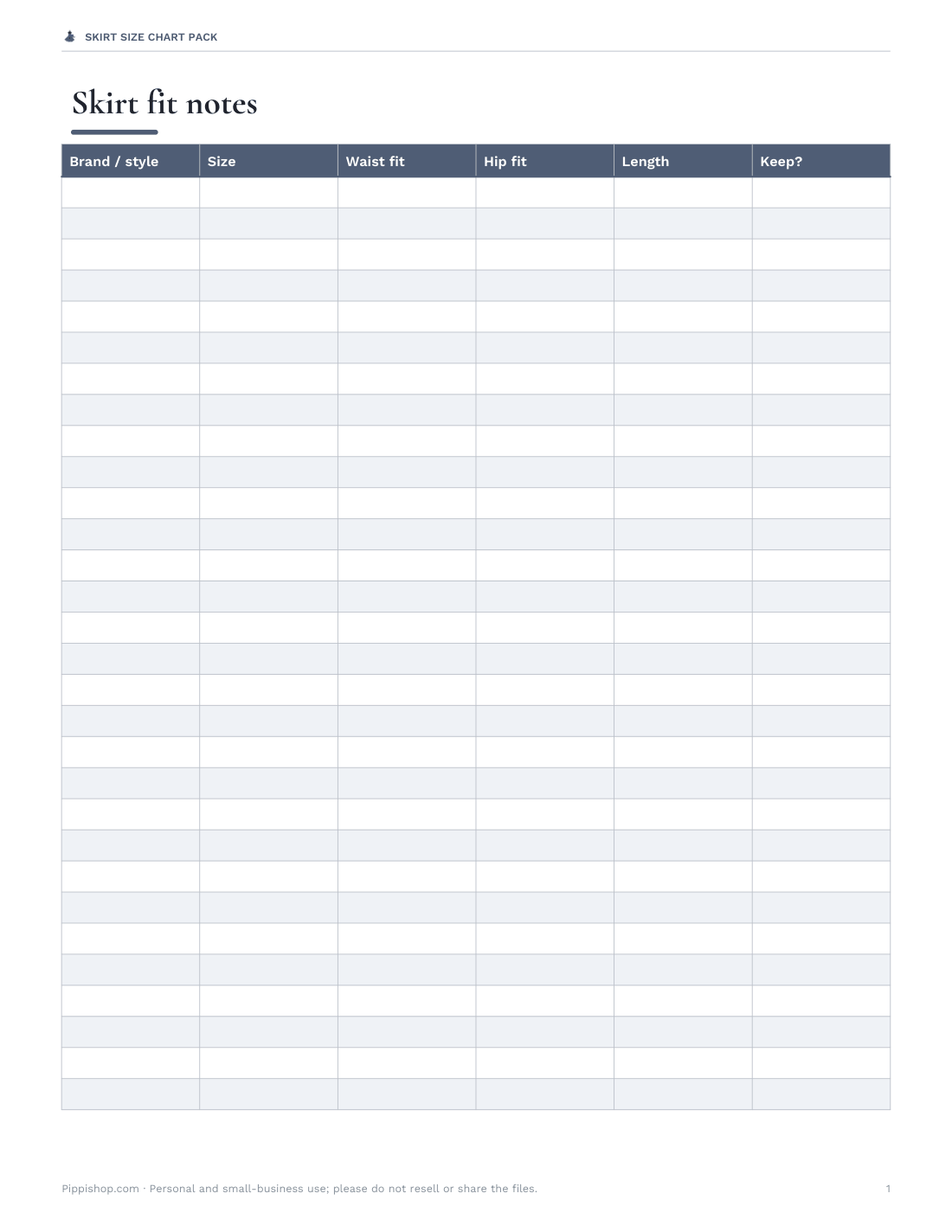 Preview of the first page of Fit log (PDF/DOCX/XLSX)